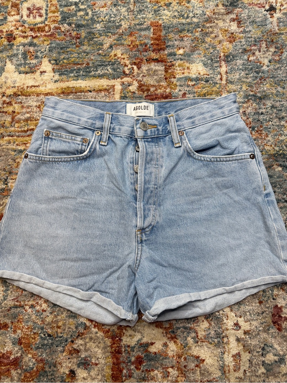 Agolde Light Wash High-Rise Denim Shorts